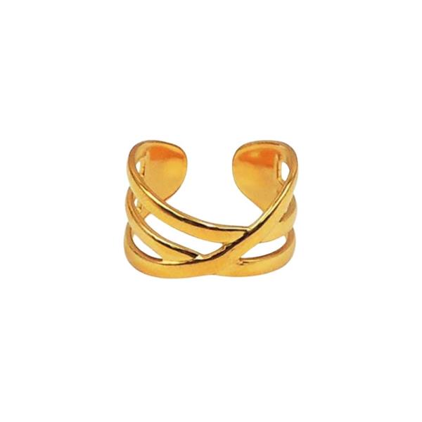 STAINLESS STEEL WAVY LAYERED OPEN RING