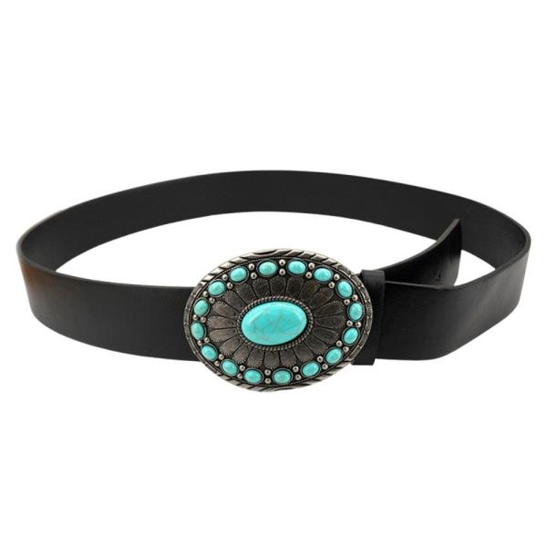 WESTERN STYLE STONE OVAL BUCKLE BELT