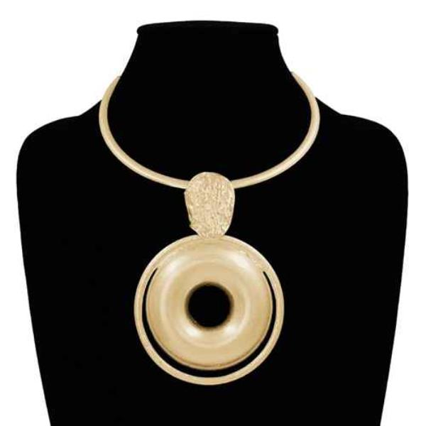 METAL ABSTRACT ROUND PENDANT STATEMENT NECKLACE