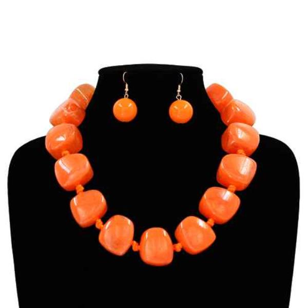 RESIN BEAD NECKLACE EARRING SET