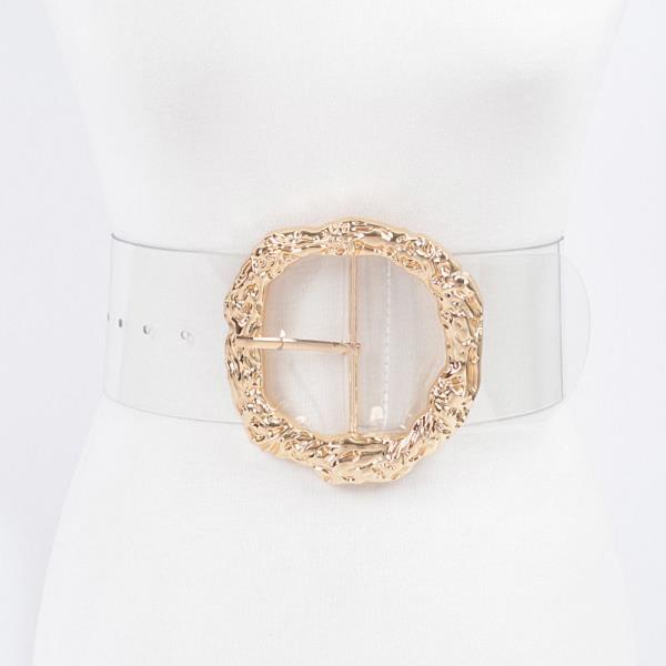 BIG VINTAGE ROUND METAL BUCKLE CLEAR BELT