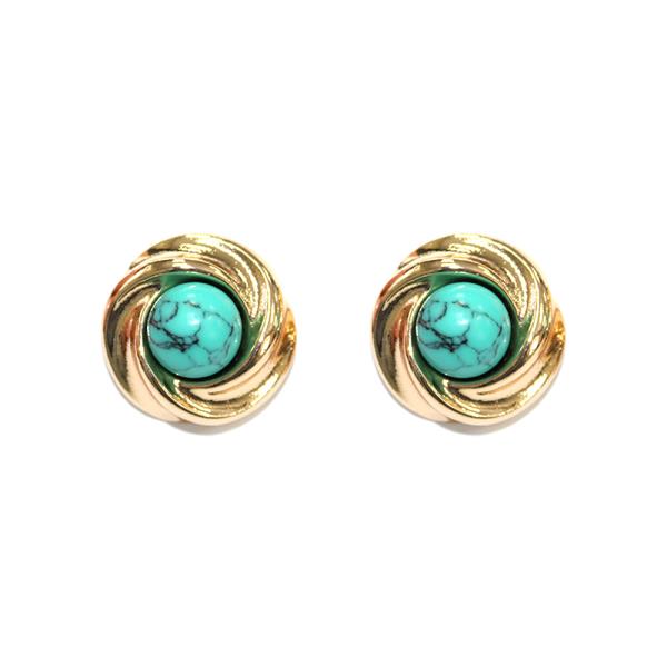 METAL ROUND GEMSTONE POST EARRING