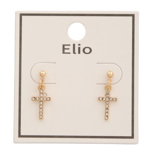 RHINESTONE CROSS DANGLE EARRING