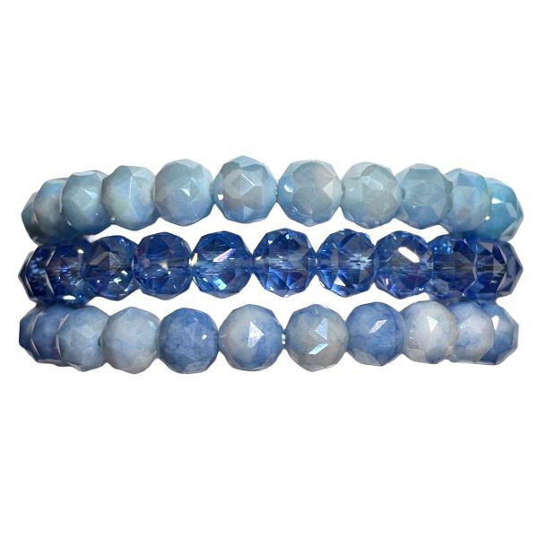 FACETED BEAD STRETCH BRACELET SET