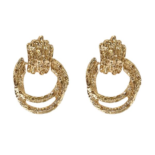TEXTURED METAL HOOP DROP EARRING
