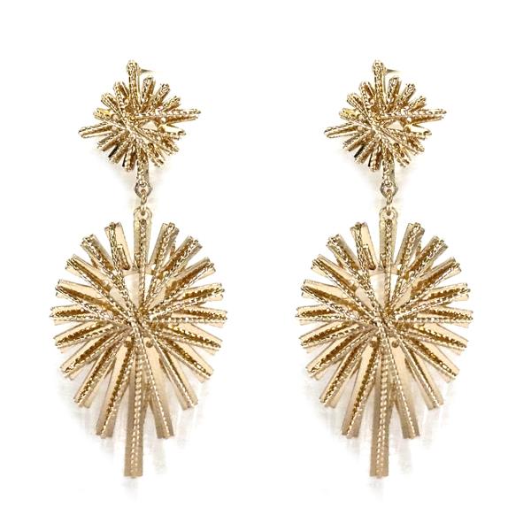 BRASS METAL SUNBURST DANGLE EARRING
