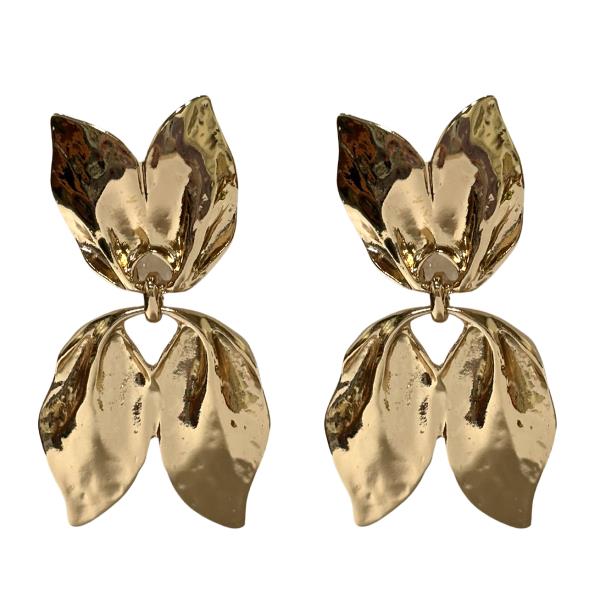 HAMMERED METAL LEAF DROP EARRING