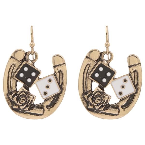 WESTERN HORSESHOE DICE DANGLE EARRING