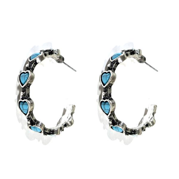TURQUOISE HEART HOOP EARRING