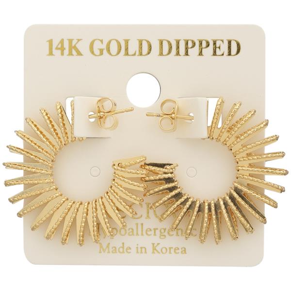 14K GOLD DIPPED SPIKE SUNBURST OPEN HOOP EARRING