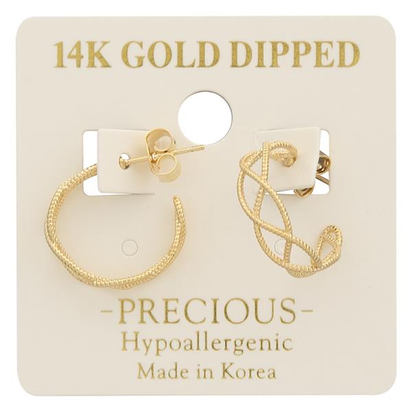 14K GOLD DIPPED TEXTURED OPEN BRAIDED ROPE DESIGN HOOP EARRING