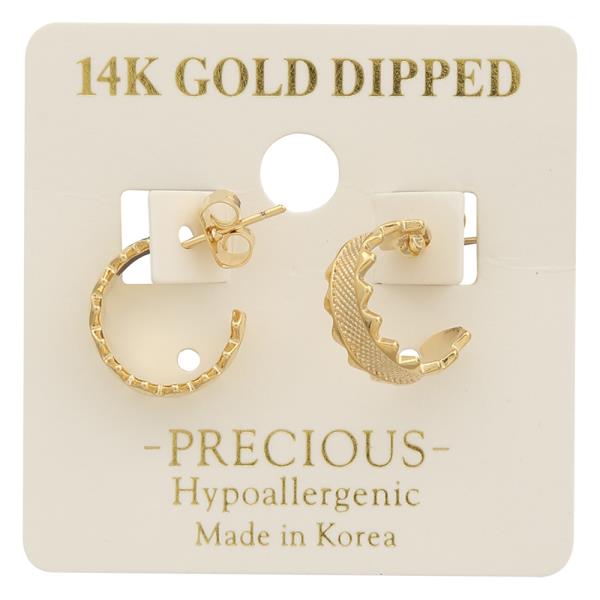 14K GOLD DIPPED MINI TEXTURED OPEN HOOP EARRING