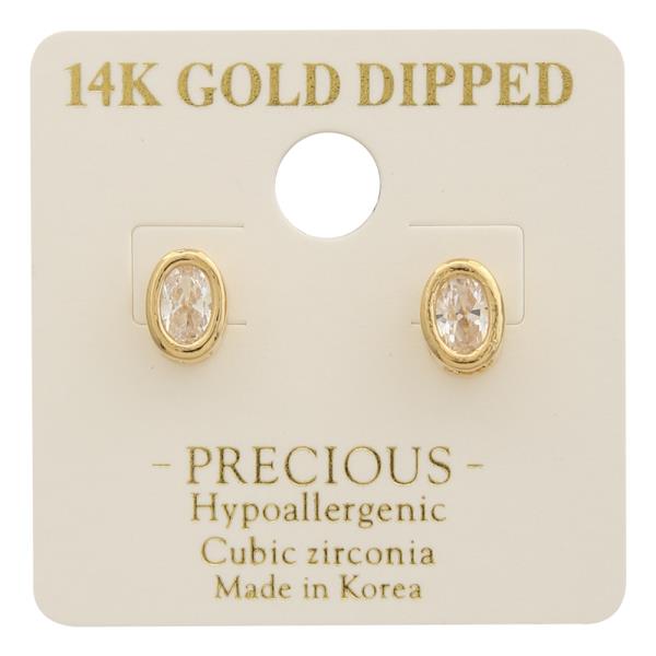 14K GOLD DIPPED CZ STONE OVAL EARRING