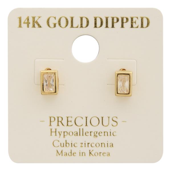 14K GOLD DIPPED CZ STONE RECTANGULAR EARRING