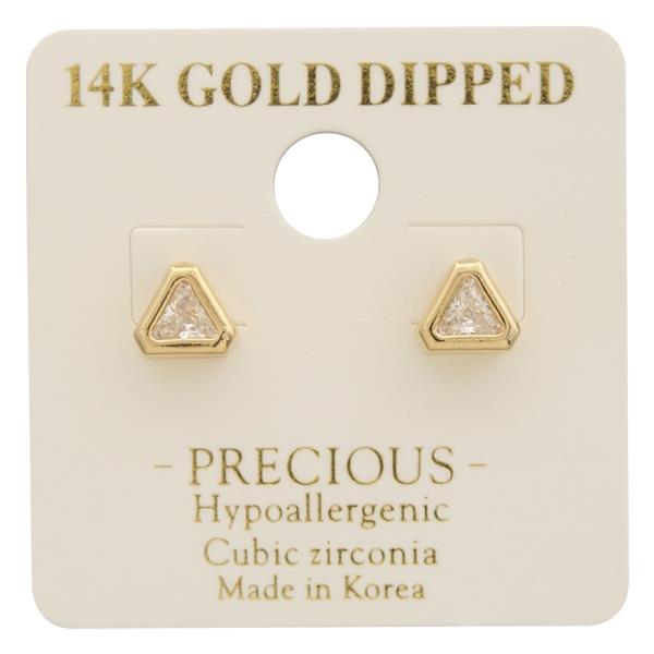 14K GOLD DIPPED CZ STONE TRIANGLE EARRING