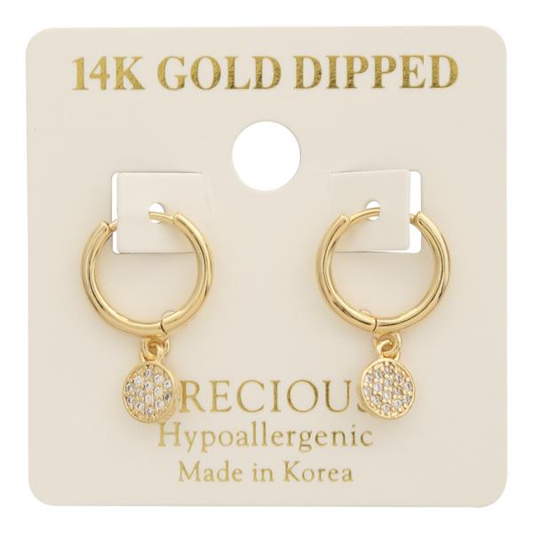 14K GOLD DIPPED SPARKLY CIRCLE HUGGIE HOOP EARRING