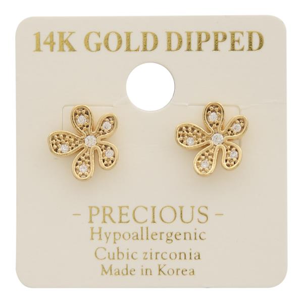14K GOLD DIPPED CZ FLORAL STUD EARRING