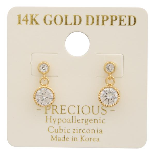14K GOLD DIPPED CZ STONE DROP DESIGN EARRING