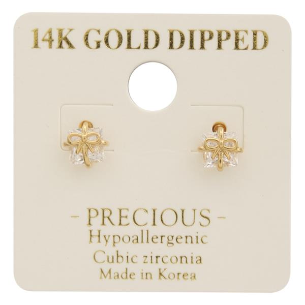 14K GOLD DIPPED CZ BOW EARRING