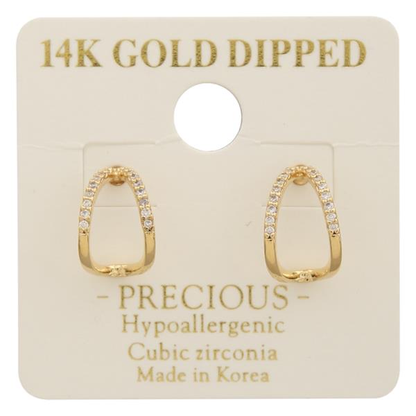 14K GOLD DIPPED CZ ACCENTED SHAPE EARRING