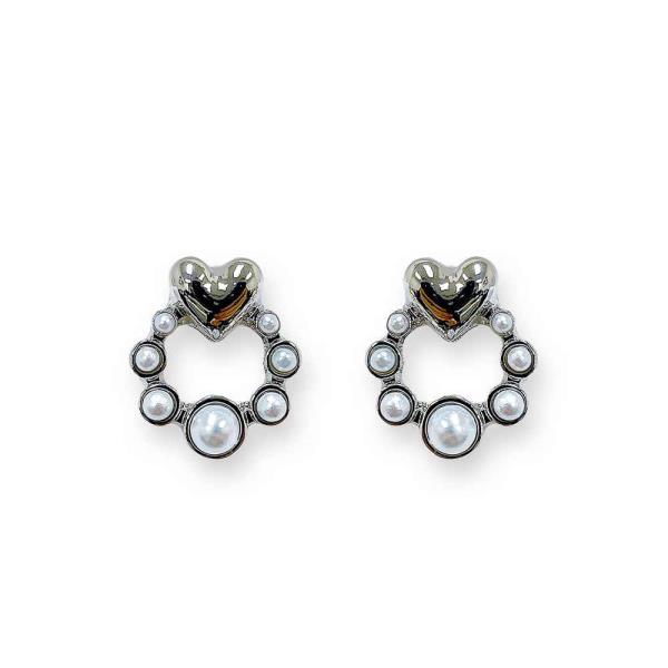 METAL HEART PEARL POST EARRING