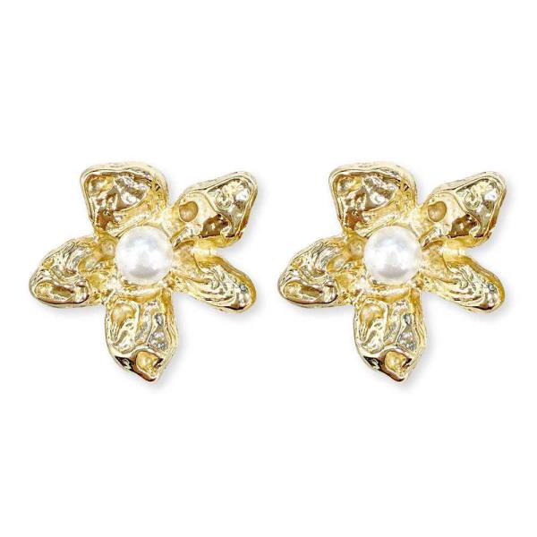METAL FLOWER PEARL EARRING
