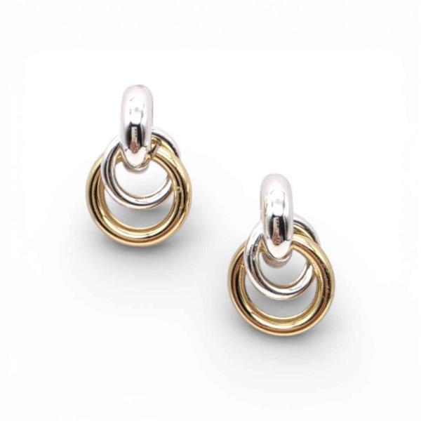 TWO TONE INTERLOCKING SMOOTH RING DROP EARRING