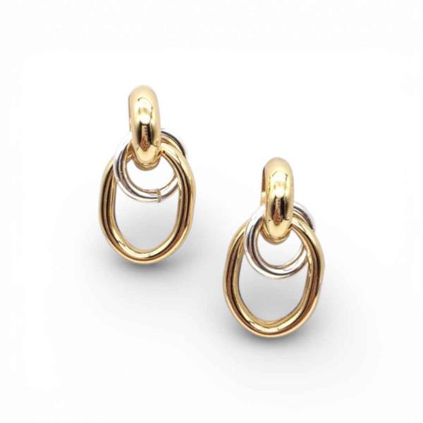 TWO TONE INTERLOCKING OVAL LINK DROP EARRING