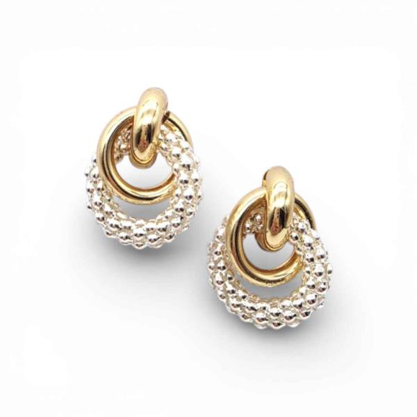TWO TONE BEADED TEXTURED RING DROP EARRING