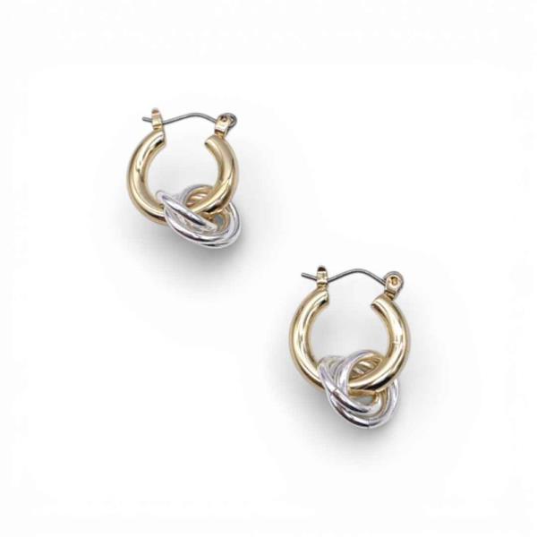 TWO TONE INTERLOCKING TRIPLE RING DROP EARRING