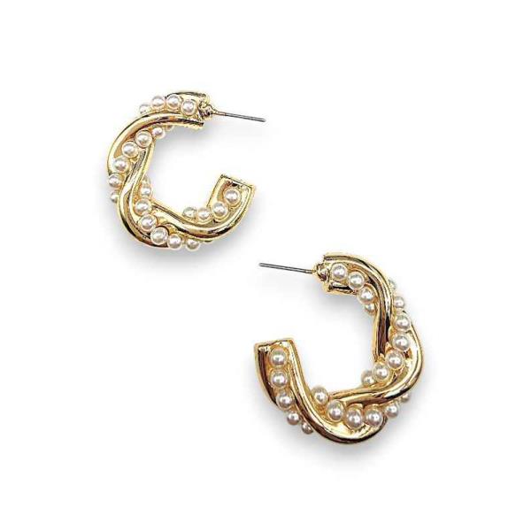 OPEN HOOP PEARL TRIM STUD EARRING