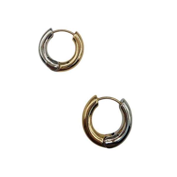 TWO-TONE ROUND HUGGIE EARRING