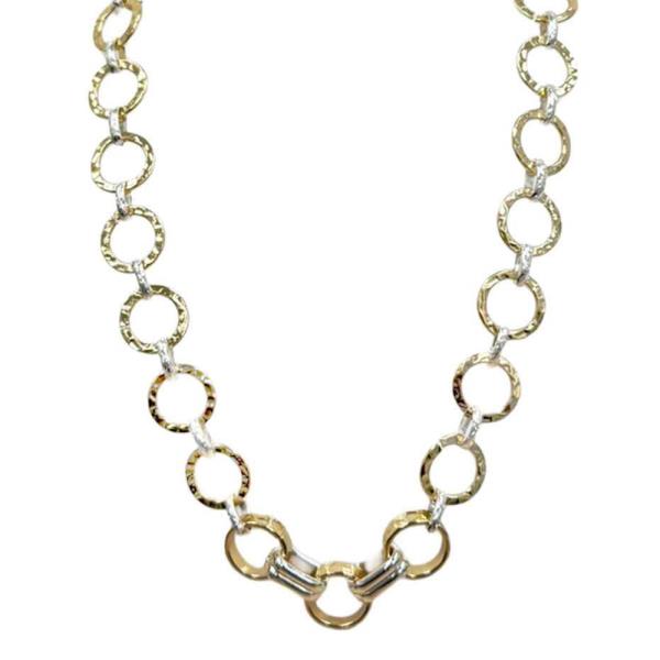 TWO-TONE HAMMERED ROUND LINK CHAIN NECKLACE