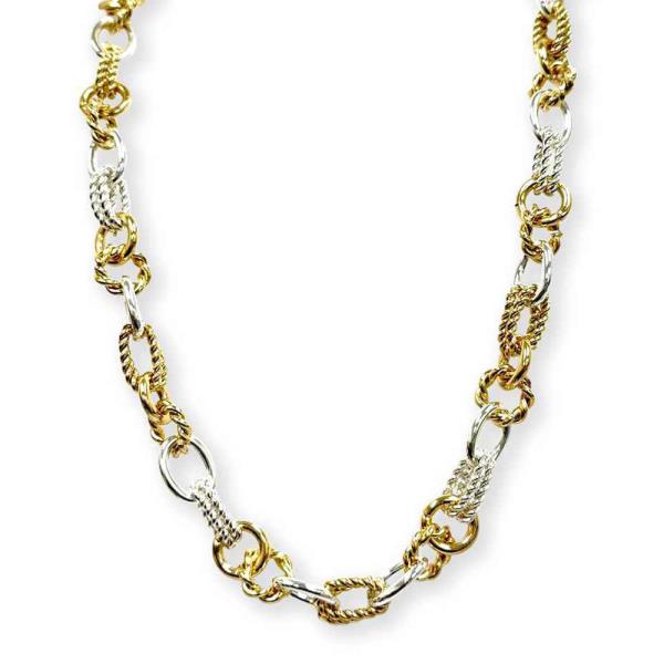 TWO-TONE TWISTED ROPE OVAL LINK CHAIN NECKLACE