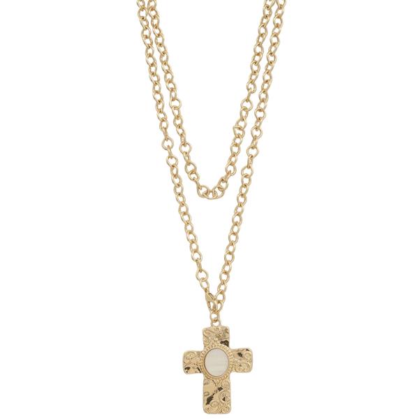 OVAL CENTER CROSS PENDANT CHAIN LINK NECKLACE