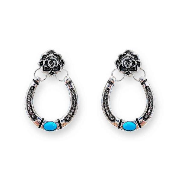 WESTERN ROSE HORSE SHOE DANGLE EARRING