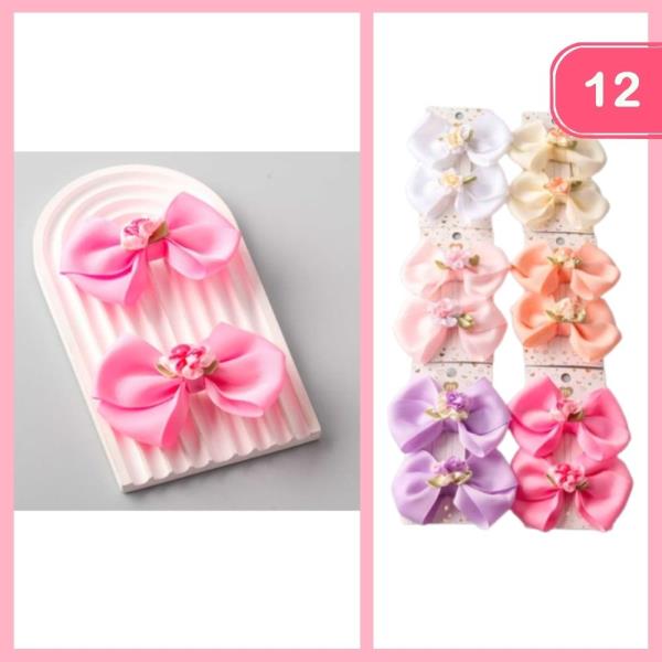 SATIN ROSE BOWTIE CLIPS (12 UNITS)