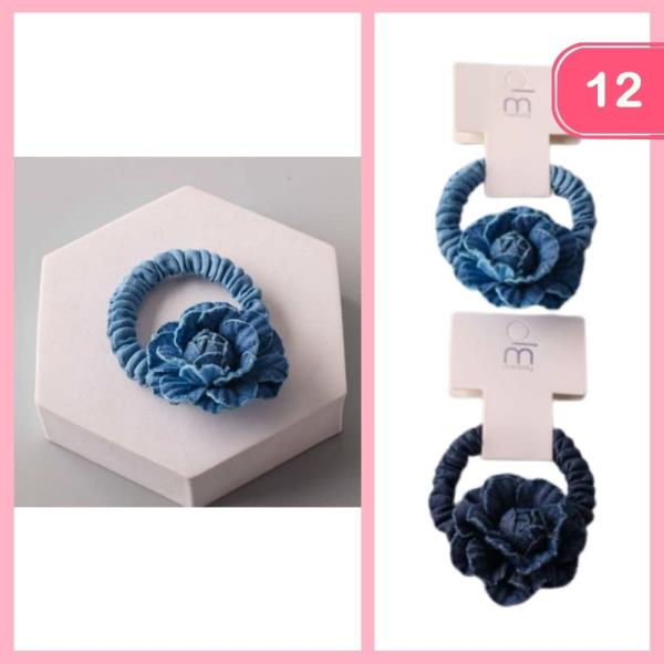 DENIM ROSE HAIR TIE (12 UNITS)