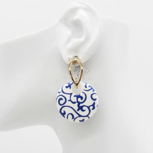 CERAMIC PRINT DISC DROP EARRING