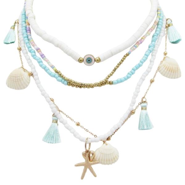 SEALIFE SHELL STARFISH TASSEL MULTI STRAND NECKLACE