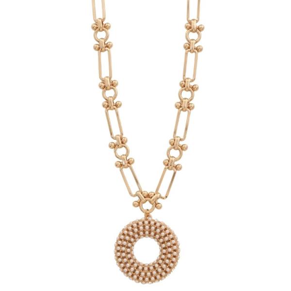 METAL CHAIN PEARL ROUND PENDANT NECKLACE