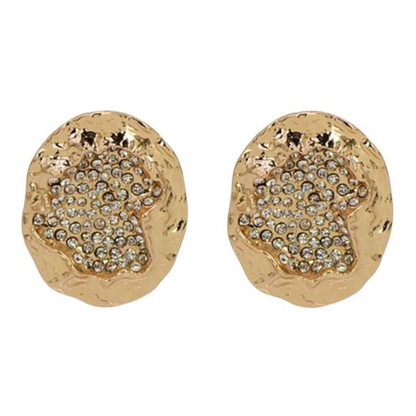 RHINESTONE HAMMERED METAL STUD EARRING