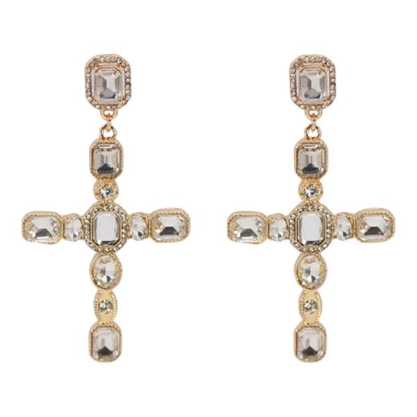 RHINESTONE CROSS DROP EARRING