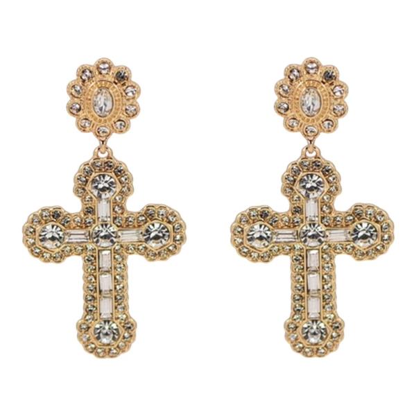 RHINESTONE CROSS DROP EARRING
