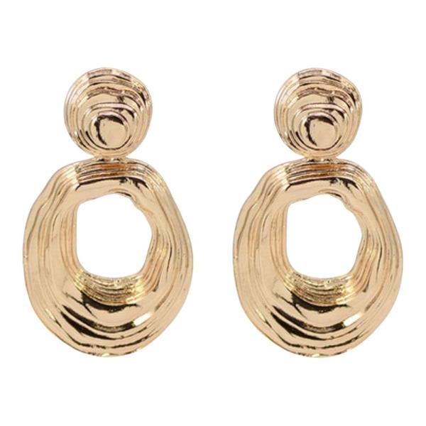 HAMMERED METAL HOOP DROP EARRING
