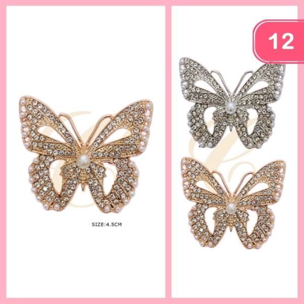 RHINESTONE PEARL BUTTERFLY BROOCH (12 UNITS)