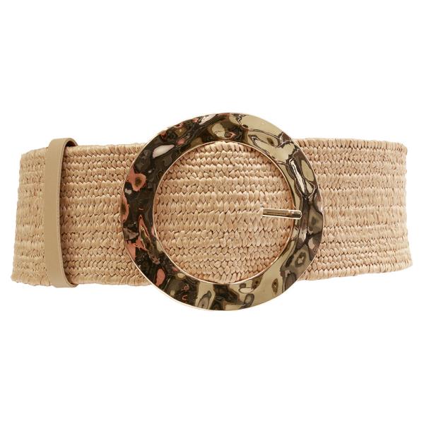METAL ROUND BUCKLE STRAW ELASTIC BELT