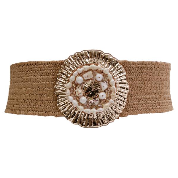 SEALIFE SHELL BEAD METAL BUCKLE STRAW ELASTIC BELT