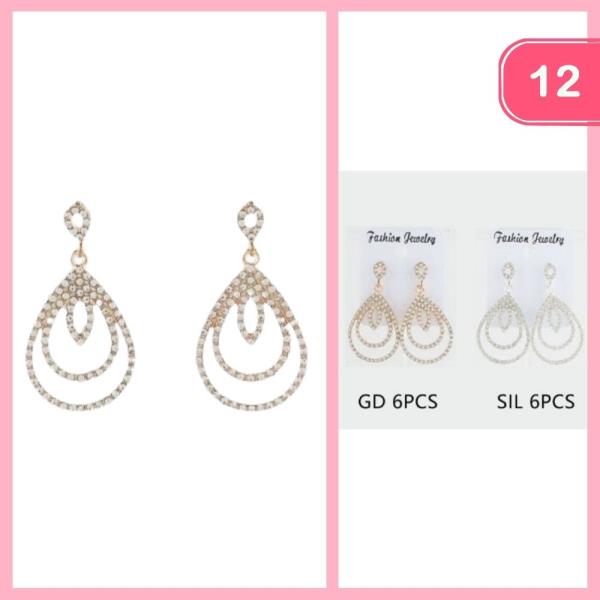 LAYERED RHINESTONE DROP DANGLE EARRING (12 UNITS)