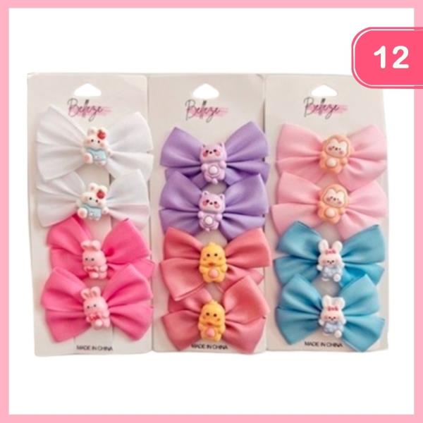 ANIMAL CHARM RIBBON HAIR BOW (12 UNITS)